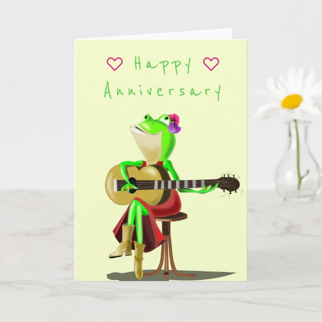 Gracioso Aniversario de la tarjeta Frog Guitar Pla (Planta pequeña)