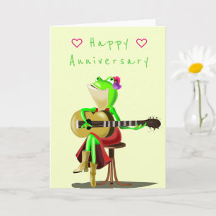 Gracioso Aniversario de la tarjeta Frog Guitar Pla