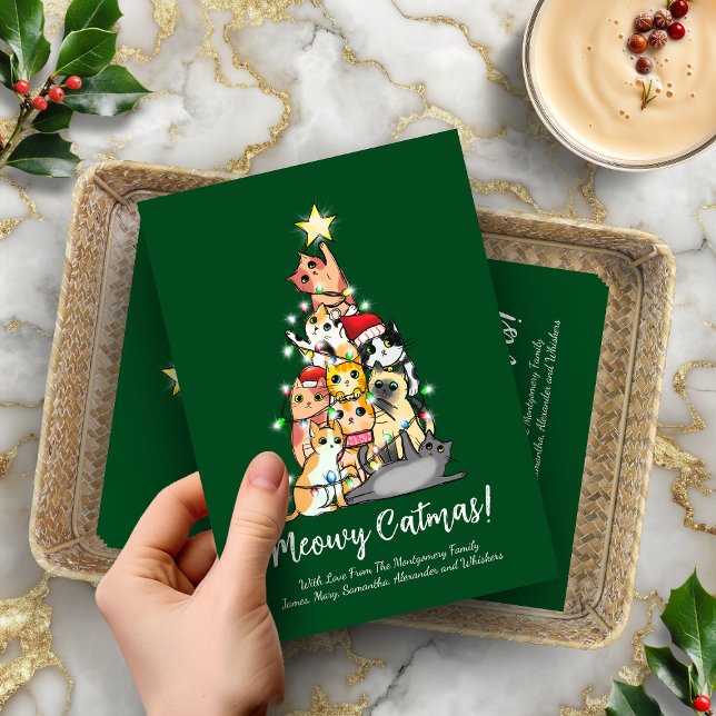 Gracioso árbol de Navidad cute meowy (Funny Cute Meowy Catmas Cat Christmas Tree Holiday Card)