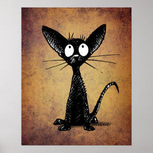 Gracioso arte de gato negro sobre fondo vintage