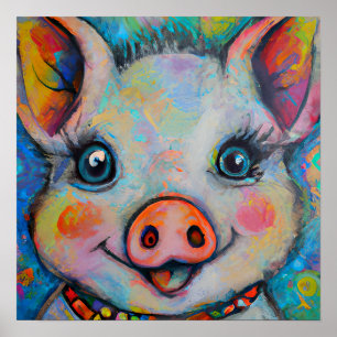 Gracioso arte de retrato animal de granja de lecho