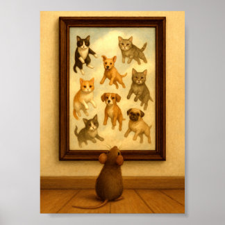 Gracioso arte en la pared de gatos y perros