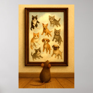 Gracioso arte en la pared de gatos y perros