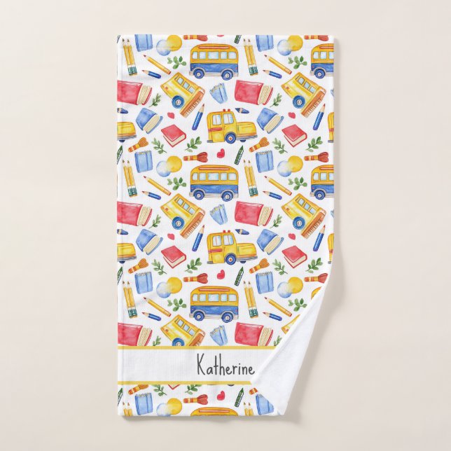 Gracioso Autobús Escolar Regresa Al Patrón De Nomb (Toalla de mano)
