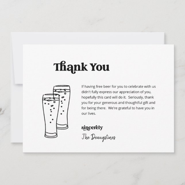 Gracioso Boda de cerveza gratis Tarjeta de agradec (Anverso)