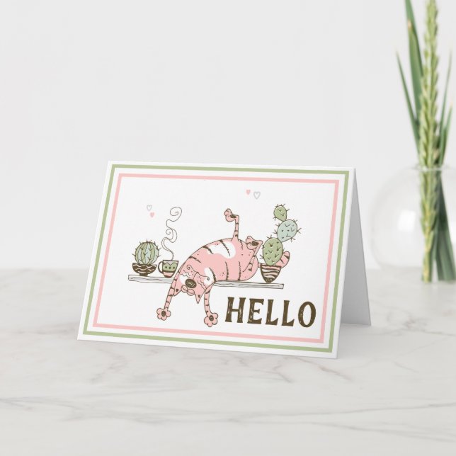 Gracioso Cat Stretching Blank Dentro De La Tarjeta (Anverso)