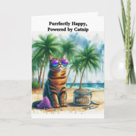 Gracioso Catnip "Be Happy" Cat Doble Tarjeta De Sa