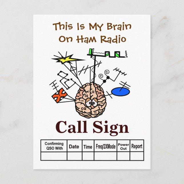 Gracioso cerebro con tarjeta QSL de Radio Ham (Anverso)