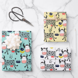 Gracioso conjunto de papel de envolvimiento de vac