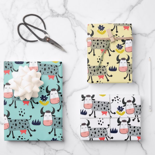 Gracioso conjunto de papel de envolvimiento de vac (Anverso)