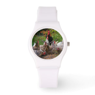 Gracioso corral de gallinas gallo reloj deportivo