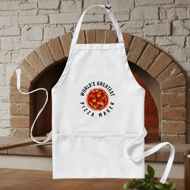 Gracioso delantal para el mejor panadero de pizza  (White kitchen apron for world's greatest pizza maker.)