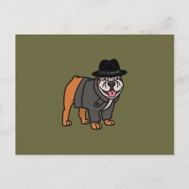 Gracioso detective Bulldog inglés postal (Anverso)