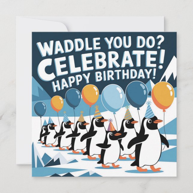Gracioso diseño de los pingüinos de cumpleaños - " (Anverso)