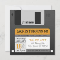 Gracioso disquete Invitación de cumpleaños 80's 90