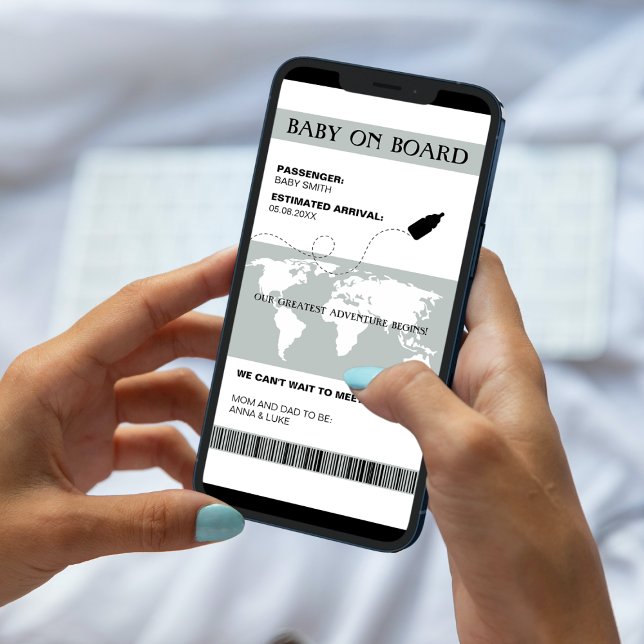 Gracioso estilo de Invitación de embarazo de pensi (baby on board boarding pass pregnancy announcement our greatest adventure begins)