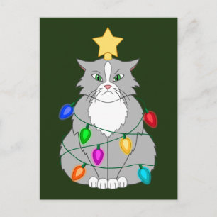 Gracioso gato de árbol de Navidad loco en luces co