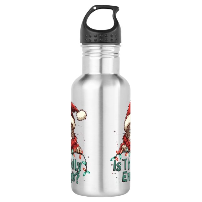 Gracioso gato gruñón Navidades Botella de agua (Anverso)