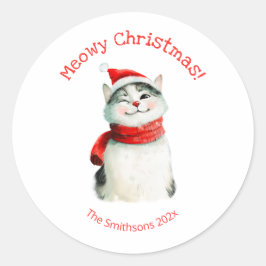 Gracioso gato Meowy lindo adhesivo navideño