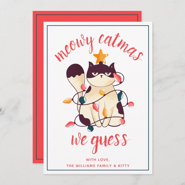 Gracioso gato Meowy Navidad Sarcástica tarjeta nav (Anverso / Reverso)