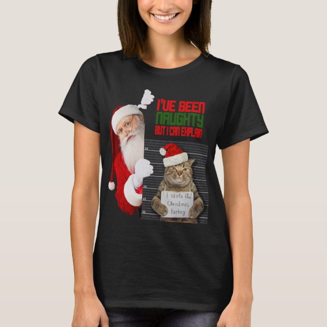 Gracioso gato Naugthy Stole Navidades camiseta de  (Anverso)