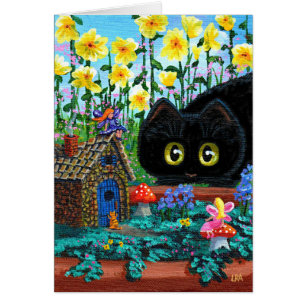 Gracioso gato negro Hadas Jardín Creaciones