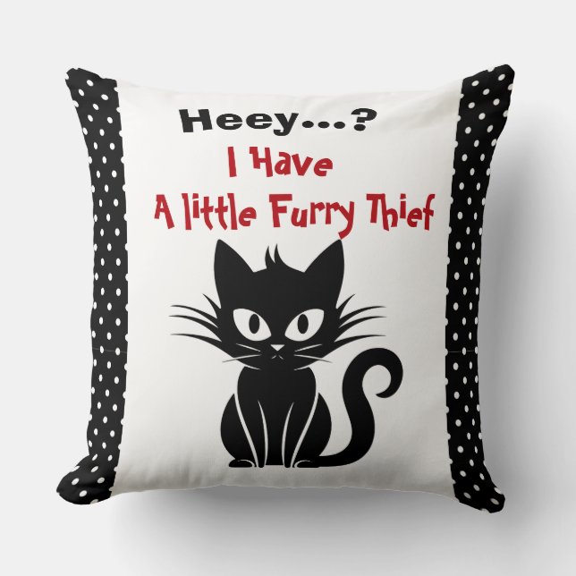 Gracioso Gato Negro Y Cojín decorativo De Gato Más (Anverso)