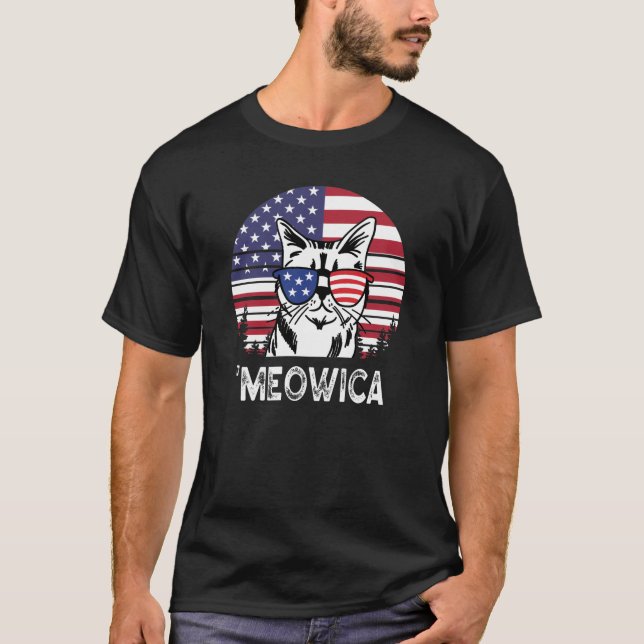Gracioso gato Patriótico Camiseta Negra (Anverso)