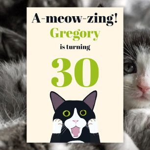 Gracioso gato pun invitación a fiesta de cumpleaño