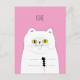 Gracioso gato regalando una postal de amor al rató