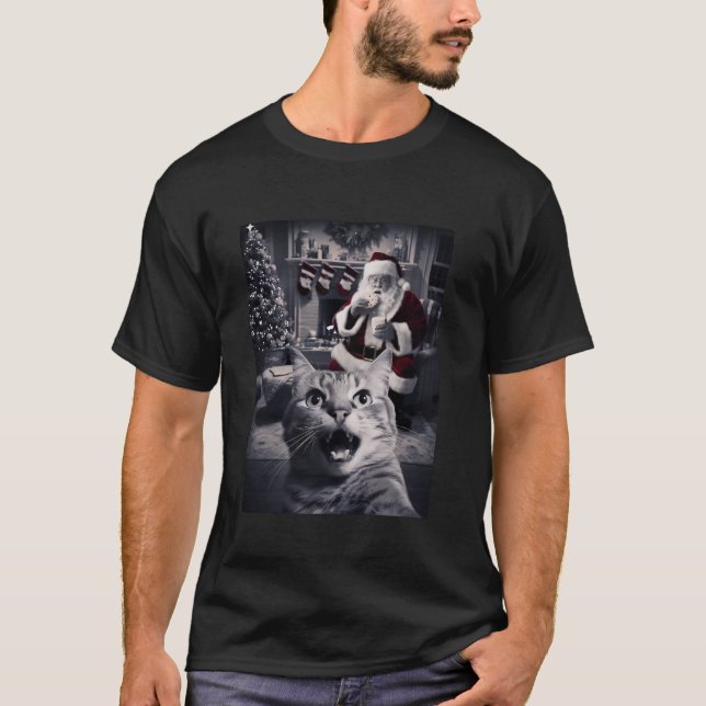 Gracioso Gato Selfie Santa Navidades Camiseta (Anverso)