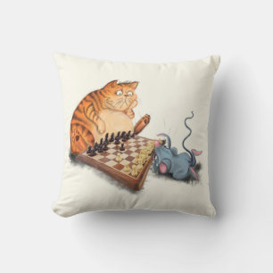 Gracioso gato y ratón de Cojín decorativo jugando 