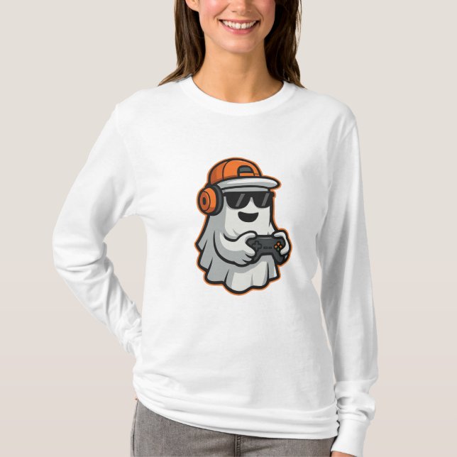 Gracioso Ghost Gamer Pixel Video Camiseta (Anverso)