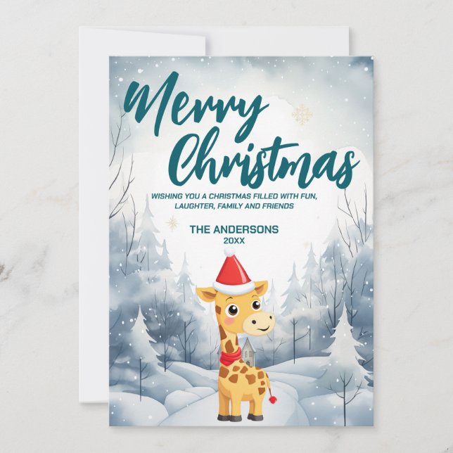Gracioso Giraffe Merry Navidad árbol de nieve Fies (Anverso)
