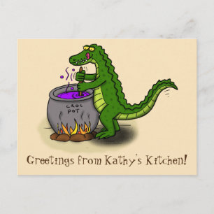 Gracioso lagarto verde cocina personalizado postal