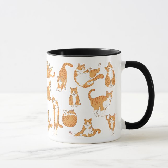 Gracioso Naranja Cat Mug | Copa de Gatos Cuadros T (Derecha)