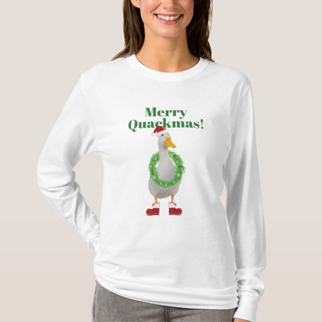 Gracioso Navidad de pato con camiseta de Quackmas (Anverso)