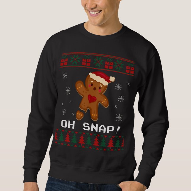 Gracioso Oh Snap Gingerbread Navidades Feo Sweater (Anverso)