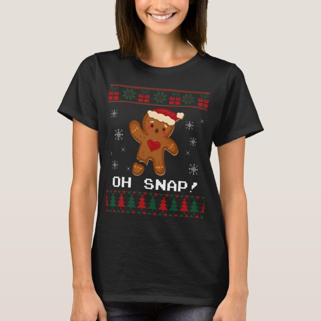 Gracioso Oh Snap Gingerbread Navidades Feo Sweater (Anverso)