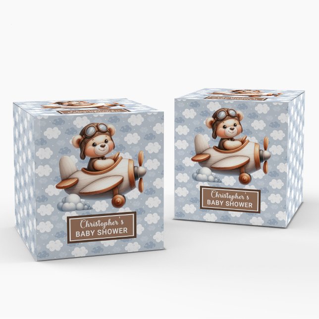 Gracioso piloto de osito de peluche chico caja de  (Funny Teddy Bear Pilot Boy Baby Favor Box)