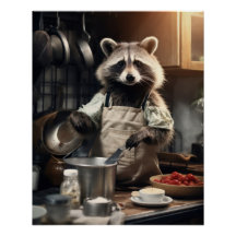 Gracioso Poster Animal Chef Racoon Cocina Pared Ar