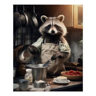Gracioso Poster Animal Chef Racoon Cocina Pared Ar