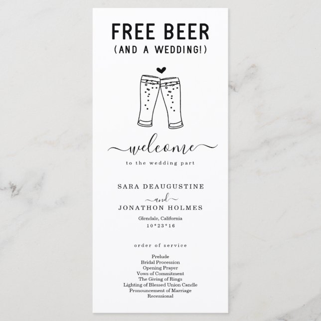 Gracioso programa de Boda y Cerveza Gratuita (Anverso)