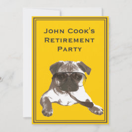 Gracioso Pug con invitación al Partido de Jubilaci