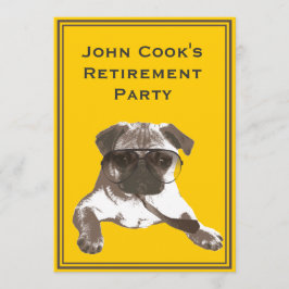 Gracioso Pug con invitación al Partido de Jubilaci