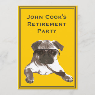 Gracioso Pug con invitación al Partido de Jubilaci