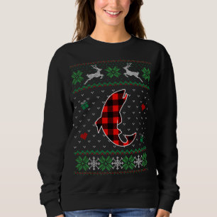 Gracioso Red Plaid Ugly Sweater Navidades Fish Ani