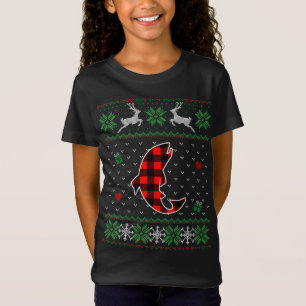 Gracioso Red Plaid Ugly Sweater Navidades Fish Ani