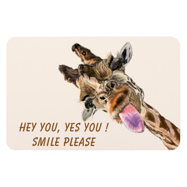 Gracioso regalo de imán juguetón Giraffe - Sonrisa (Horizontal)