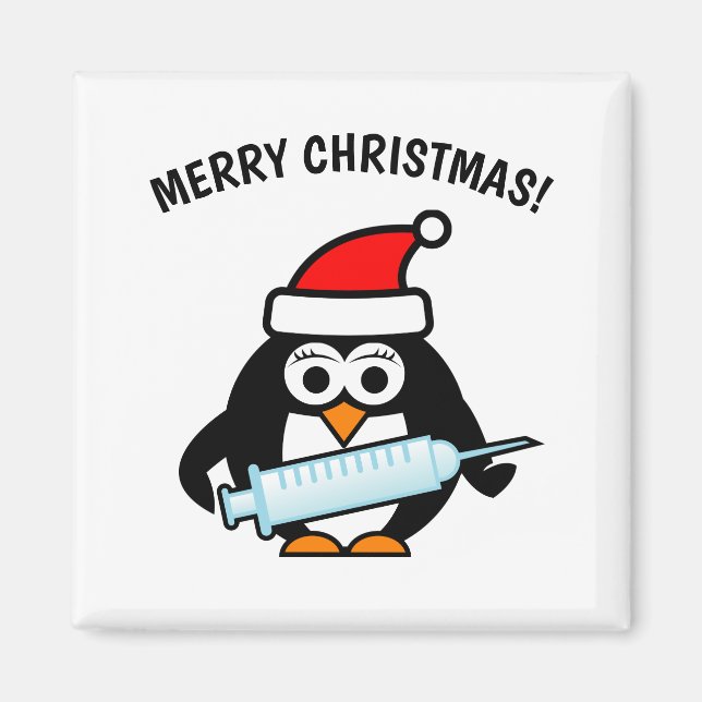 Gracioso regalo de imán para Navidades de pingüino (Frente)
